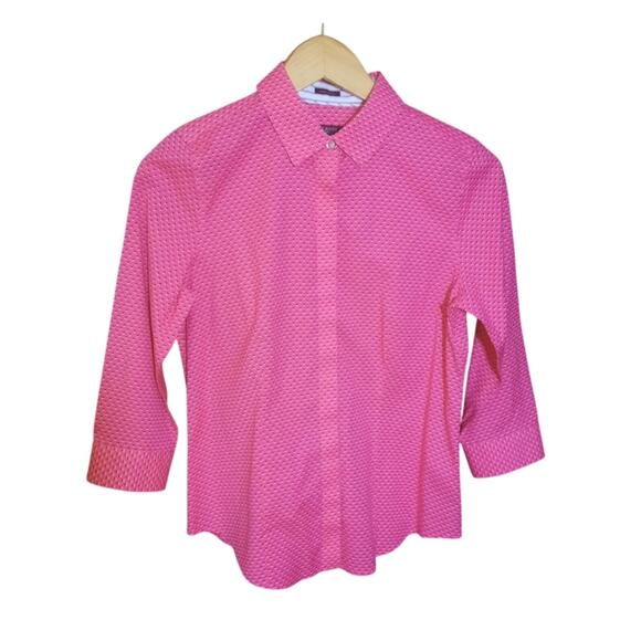 Talbots Womens Pink Geometric Print Pointed Collar Hidden Button Top Size 4P - Picture 6 of 6